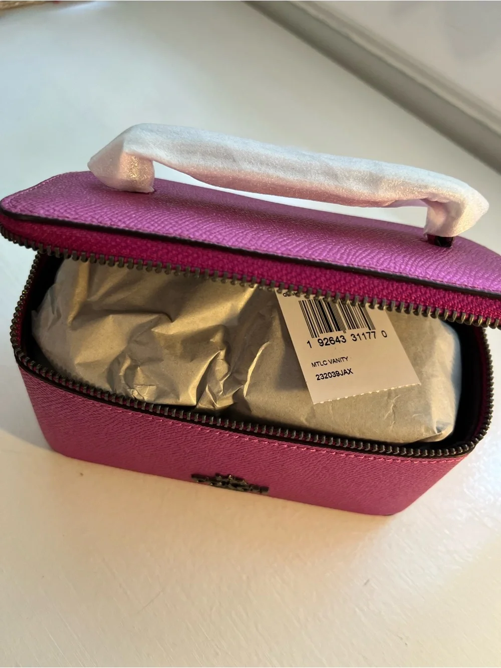 Coach Metallic Fuchsia Saffiano Mini Vanity Case